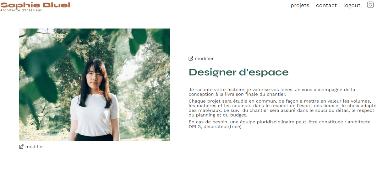 Page d'accueil Portfolio de Sophie Bluel